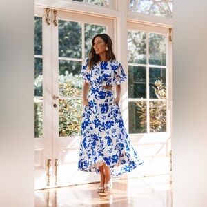 PETAL & PUP AMINAH PUFF SLEEVE DRESS - BLUE FLORAL SMALL B3206